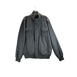 Sean John Gray Wool Blend Bomber Jacket Quilted Lining Utility Pockets XXL